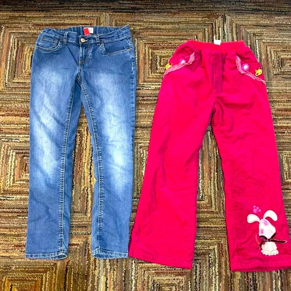 2 Pants Girls Size 8/9 Gymboree Pink Corduroy fleece pants Est 89 Place Jeans - Picture 1 of 8